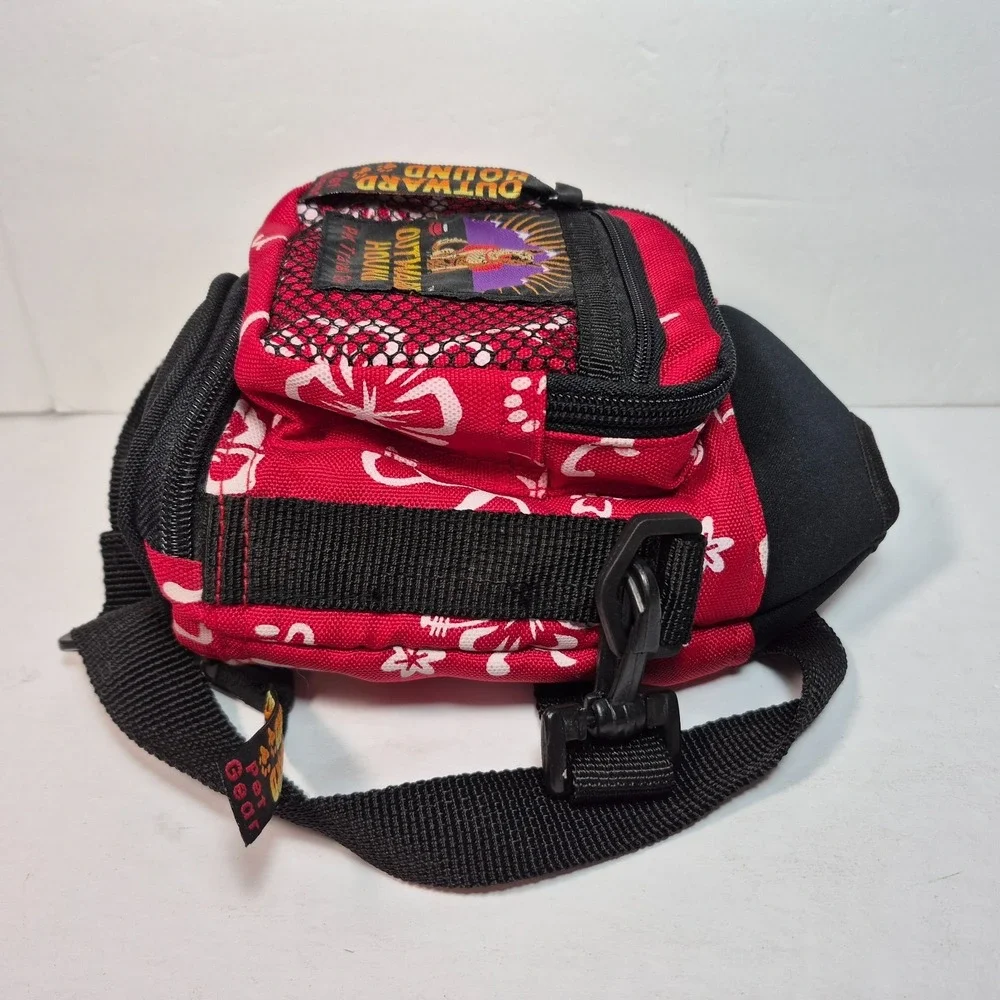 Outward Hound Travel Gear Adjustable Water Bottle Holder w/Bowl Red White Floral